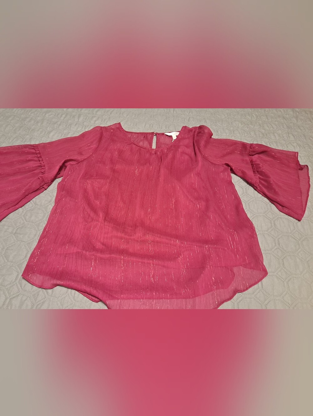 Lauren Conrad Women's Wine Metallic Detail Blouse Lined Sz L.  NWT